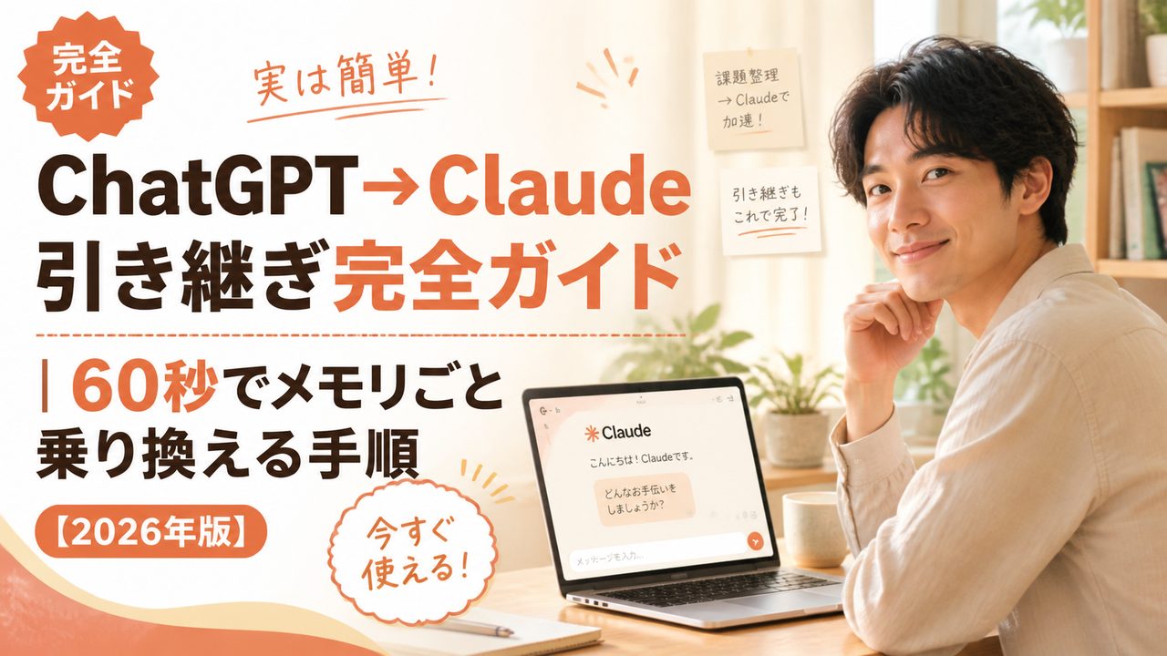 ChatGPT→Claude 引き継ぎ完全ガイド｜60秒でメモリごと乗り換える手順【2026年版】