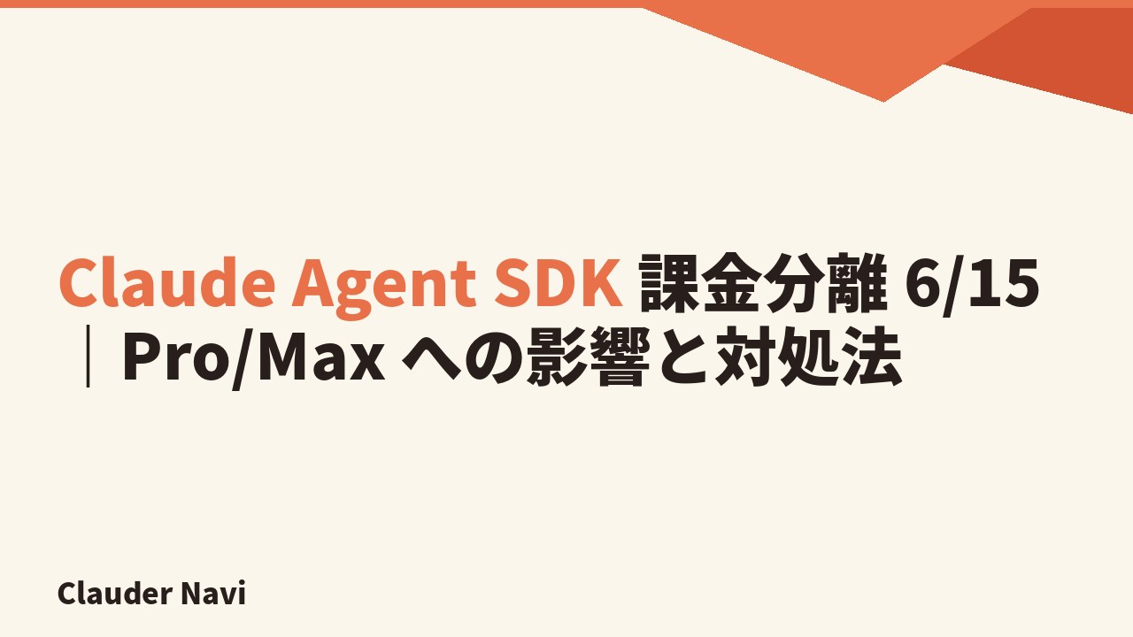 Claude Agent SDK 課金分離 6/15｜Pro/Max への影響と対処法