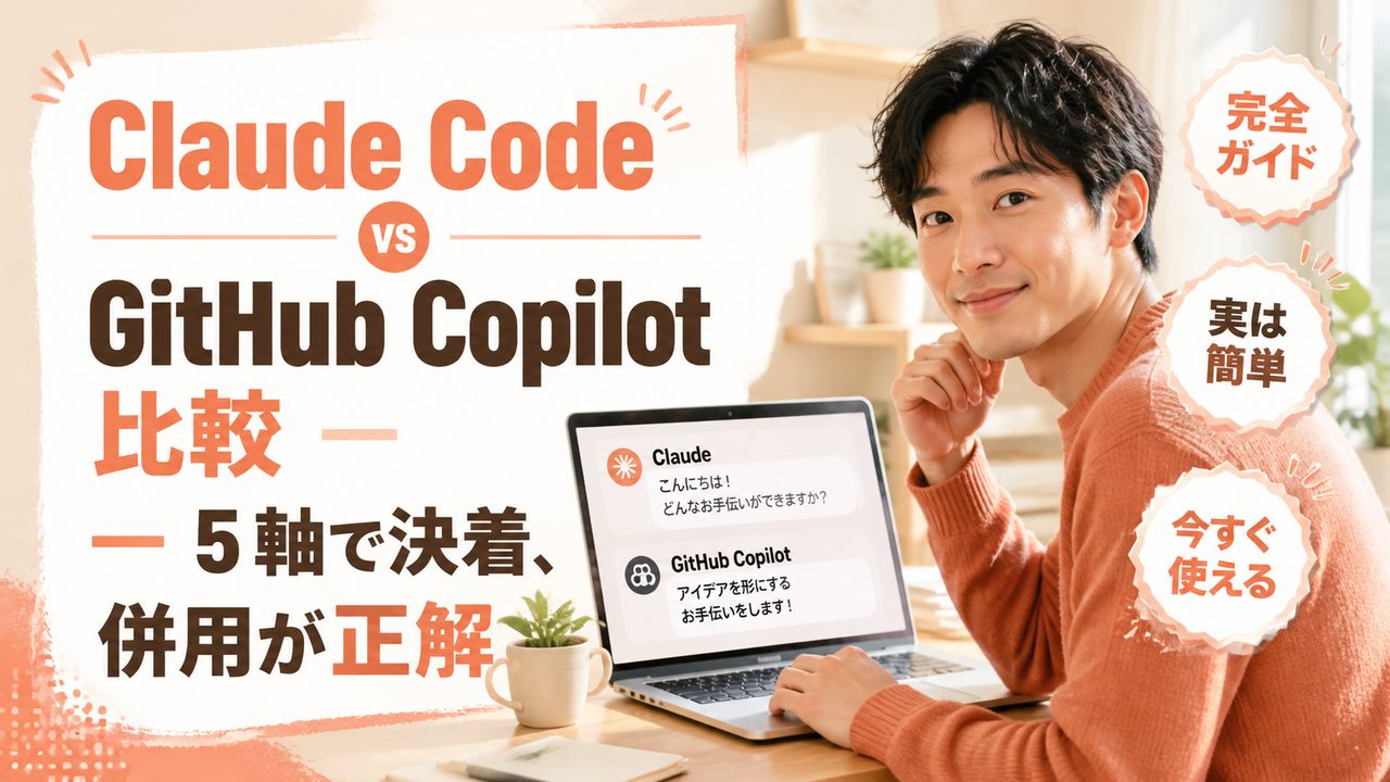 Claude Code vs GitHub Copilot 比較 — 5 軸で決着、併用が正解