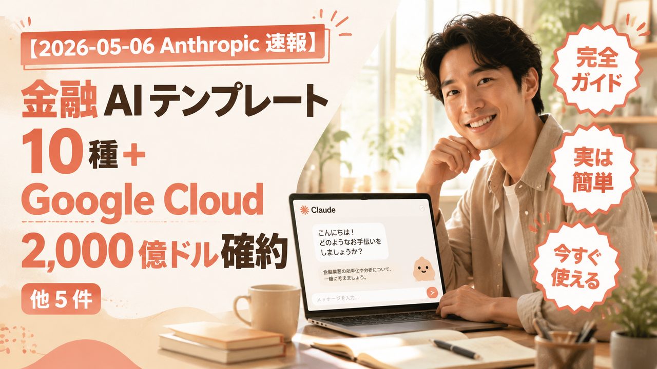 【2026-05-06 Anthropic 速報】金融 AI テンプレート 10 種 + Google Cloud 2,000 億ドル確約 他 5 件