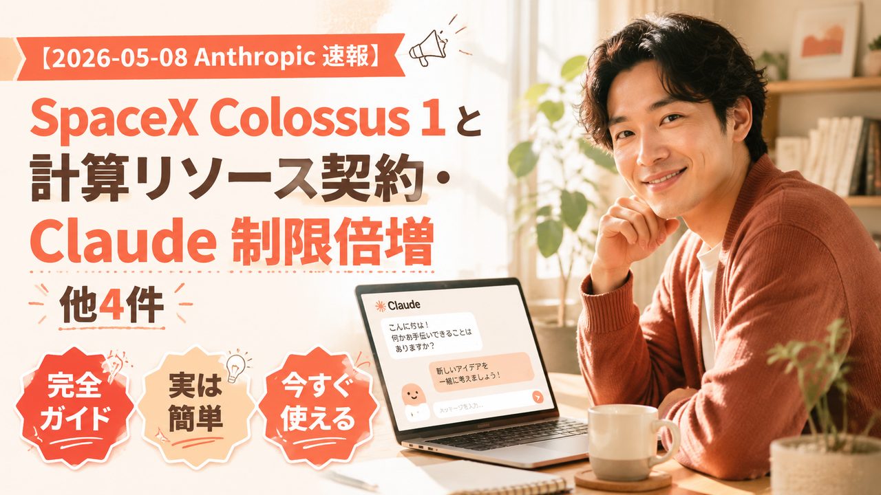 【2026-05-08 Anthropic 速報】SpaceX Colossus 1 と計算リソース契約・Claude 制限倍増 他4件