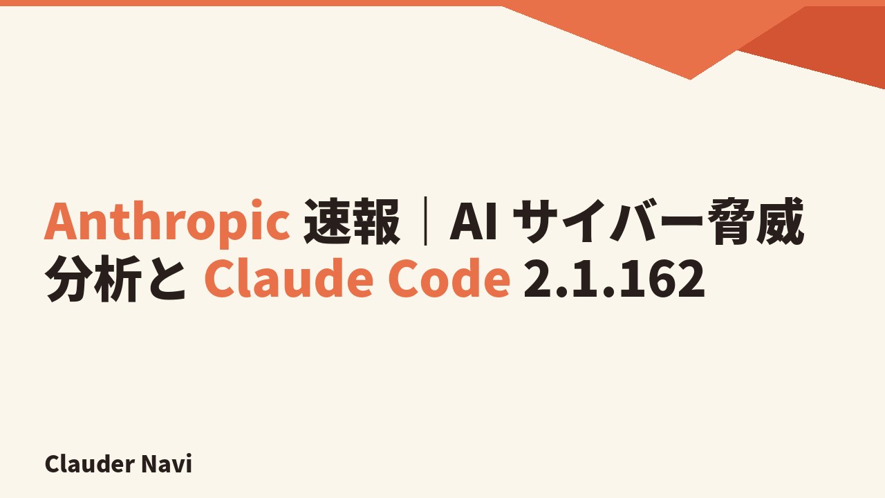 Anthropic 速報｜AI サイバー脅威分析と Claude Code 2.1.162