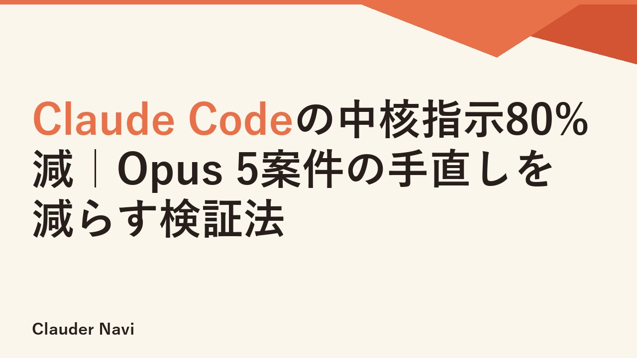 Claude Codeの中核指示80%減｜Opus 5案件の手直しを減らす検証法